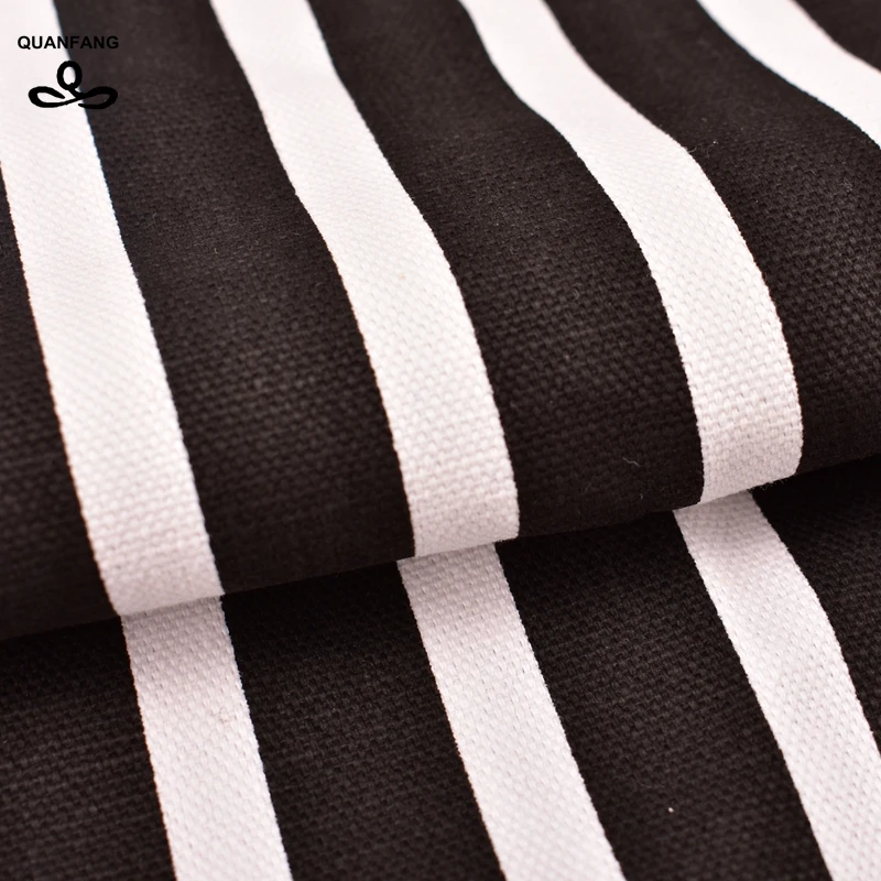 QUANFANG Black & white stripes patterns cotton Canvas Fabric For Handmade Cloth Sofa Curtain Bag Shoes Home Decoration Material