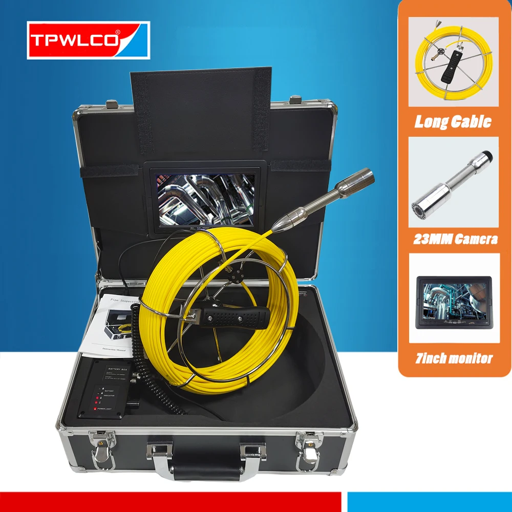 

TP9200 20-50m DVR 7inch Waterproof Drain Sewer Inspection Video Endoscope System 23mm Pipe Industrial Camera With 12pcs LEDS