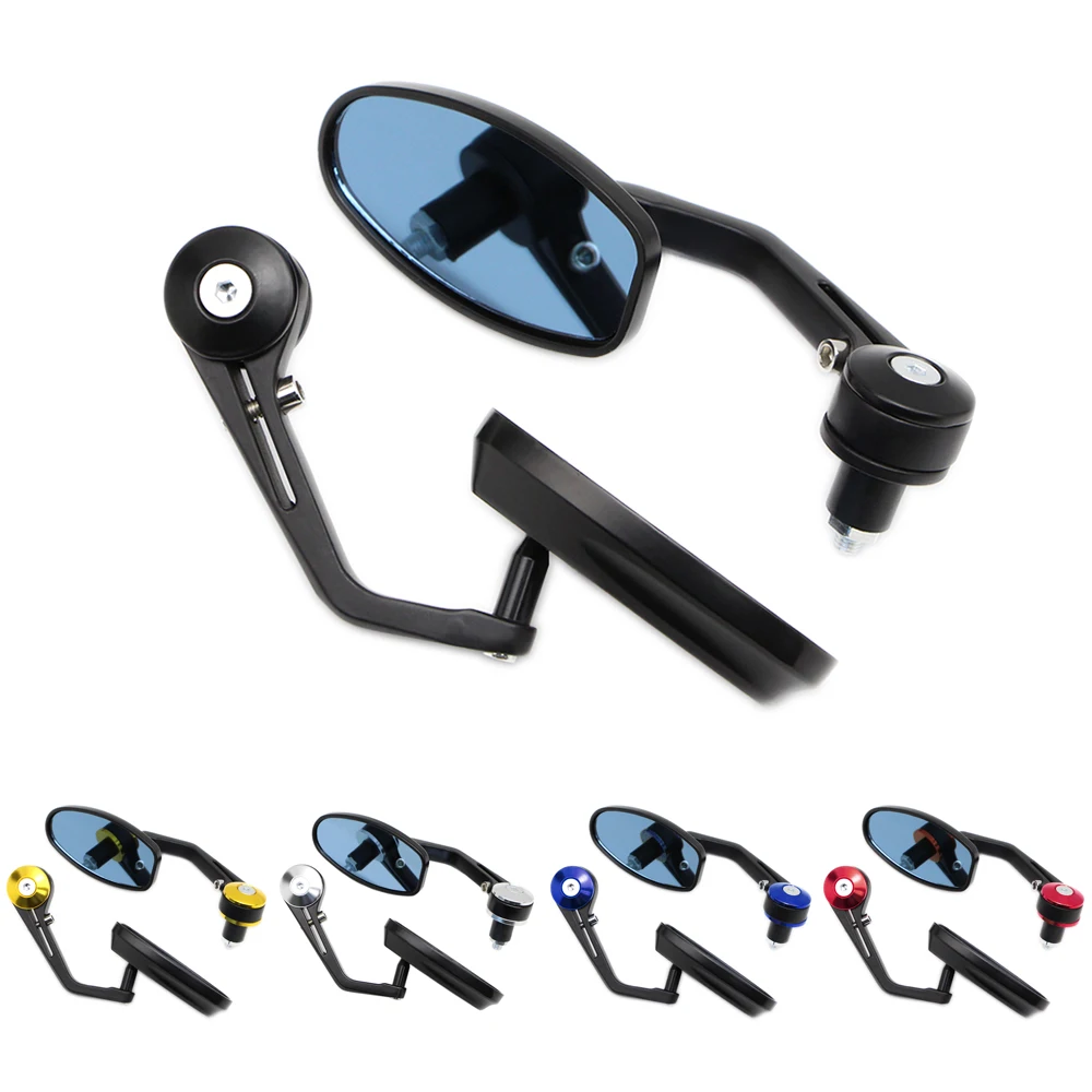 Blue Oval 7/8'' Handlebars End Motocycle Rearview Side Wing Mirror Universal Scooter Side Mirror for Honda BMW Suzuki Yamaha