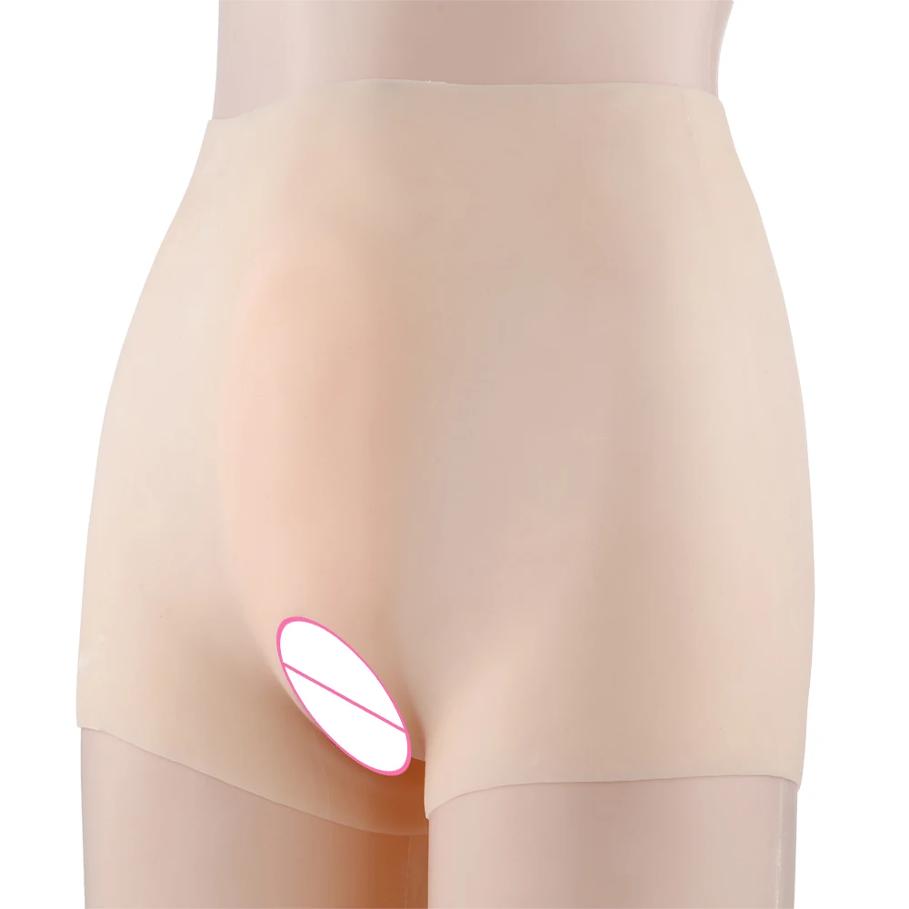 White shemale silicone penetrable fake vagina pant artificial false buttock latex underwear crossdresser DragQueen transgender