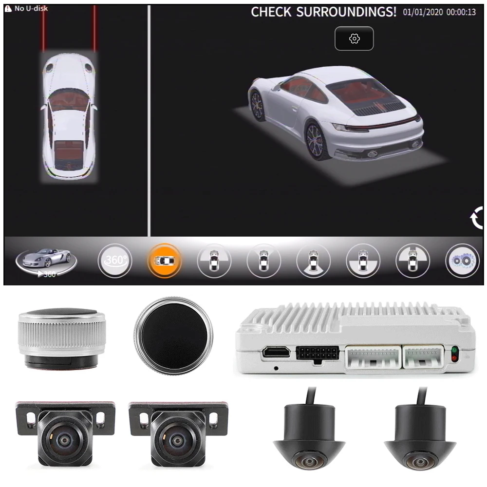 Cámara panorámica 3D de 360 ° para coche, sistema de visión de pájaro DVR compatible con coreano, japonés, inglés, adecuado para Macan, 911,Panamera