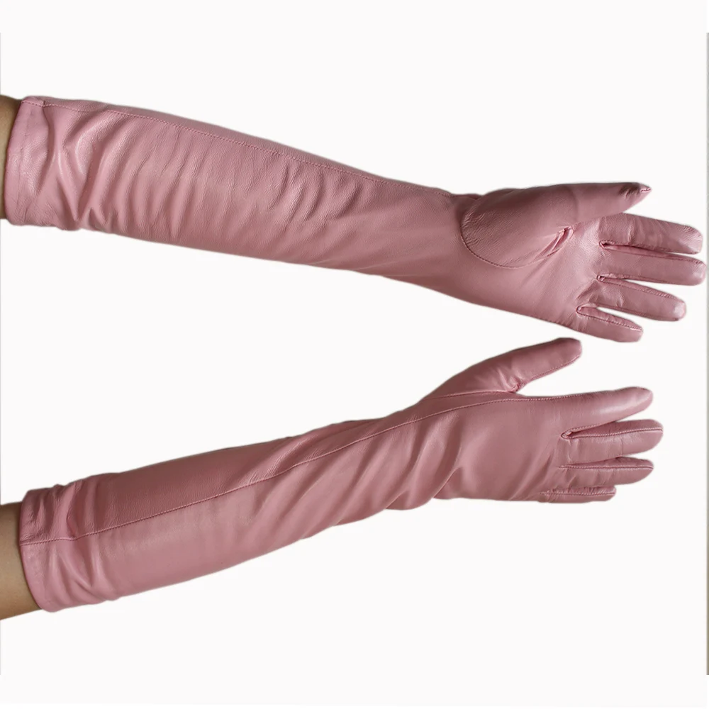 Bickmods Women's New Long Color Leather Gloves Fashionable Straight Style Velvet Lining To Keep Warm In Winter