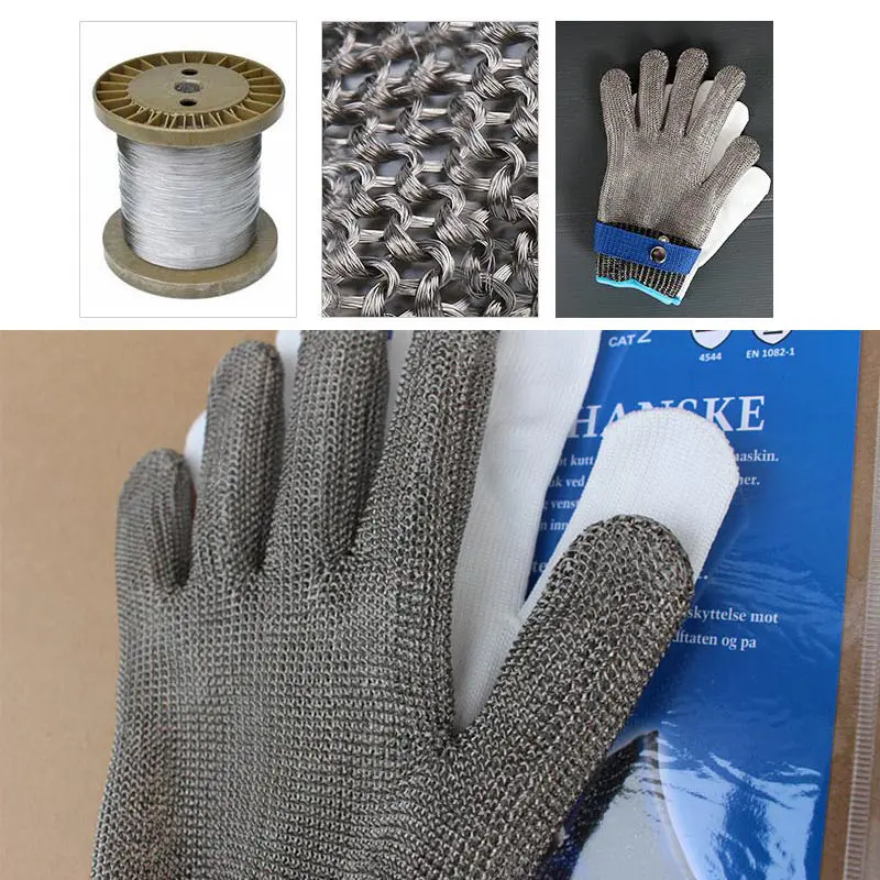 NMSafety Food Grade 316L Brushed Stainless Steel Mesh Cut Resistant Chain Mail Gloves Meat Cut Butcher Glove