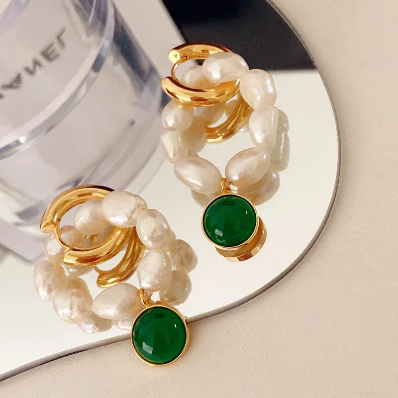 

Women's Drop Earrings S925 Eardrop Vintage Created Emerald Pure Imitation Pearl Fine Jewelry Stud Earring Gift