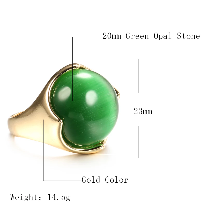 Wbmqda Natural Green Opal Ring For Women Fashion Gold Color Hemisphere Big Ring Wedding Band Jewelry Drop Shipping 2020 New