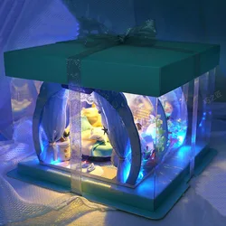 DIY 나무 인형의 집 미니어처 가구 LED 조명 키트, 바다 공주 방 핑크 인형의 집 조립 장난감, 어린이 소녀 선물