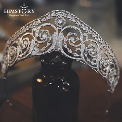 HIMSTORY Full Zircon Royal Princess Crown Cubic Zirconia Wedding Bridal Tiaras CZ Pageant Headpieces Party Prom Hair Jewelries