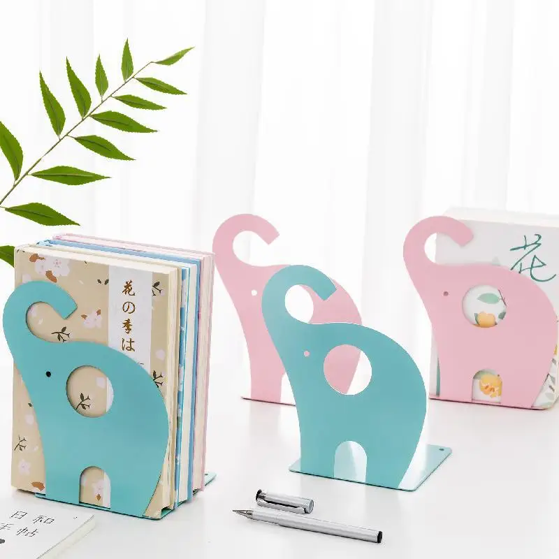 

New 2 Pcs/set Creative Modeling Book Stand Elephant Book Stand Cartoon Metal Bookend Reading Book Holder Shelf Office Supplies