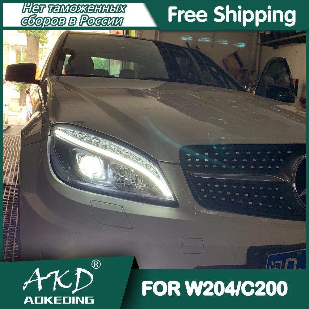 Car For Benz W204 2007-2010 Headlights DRL Hella LED Bi Xenon Bulb Fog Lights Car Accessory C300 C260 C200 Head Lamp