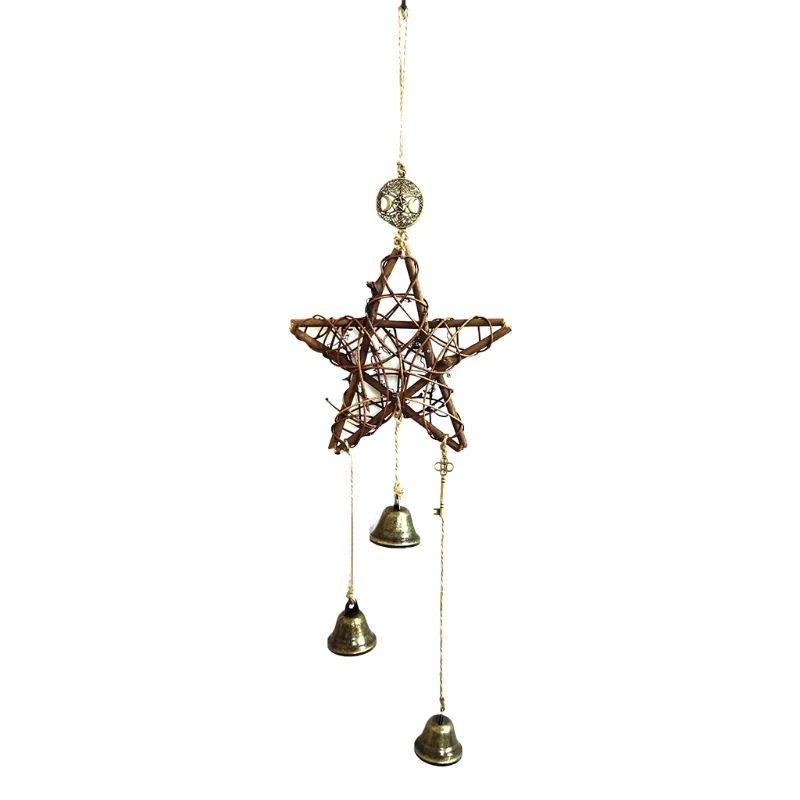 Decorative wall hanging rattan ring five-pointed star wind chime Bells For Wedding Birthday Party Garden Home Decoration