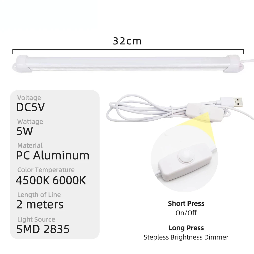 Ściemniacz do taśm LED Light USB listwa LED lampka nocna DC5V 5W lampa Closet 3000-4500K 32cm taśma LED światło kryty lampa biurkowa