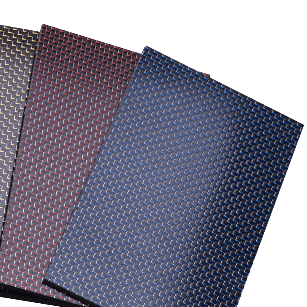 400x500mm Plain Glossy Matte Thickness 0.5-2.5mm 100% High Temperature Laminate Gold Blue Silver Red 3K Color Carbon Fiber Sheet