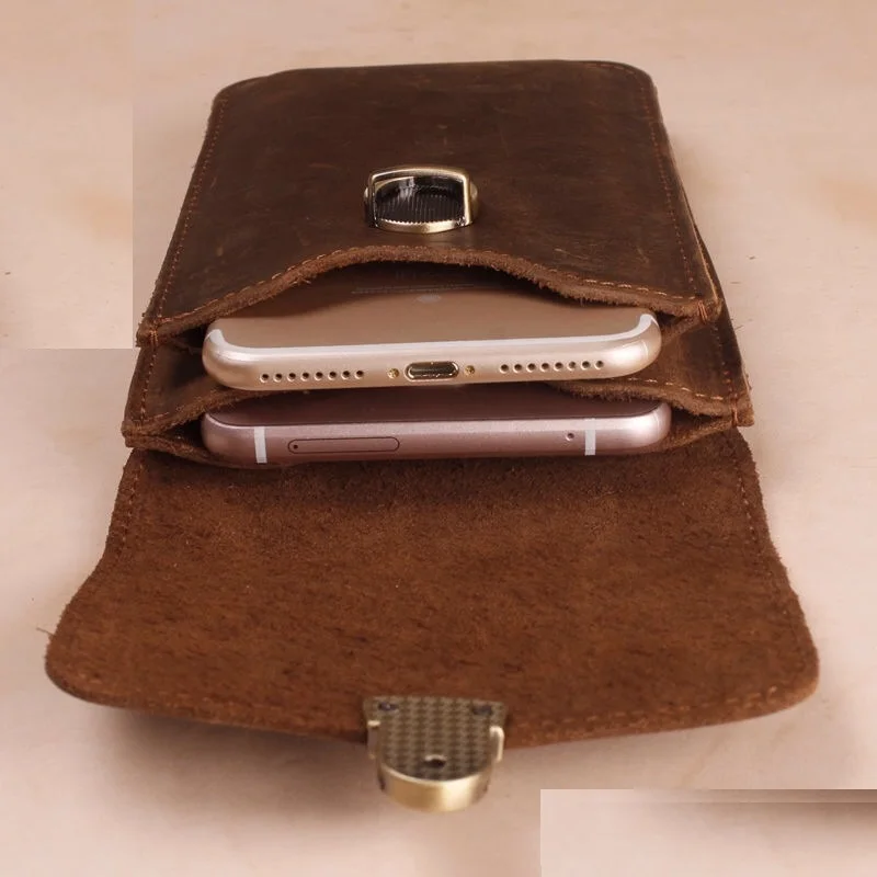 Luxury Genuine Leather Waist Bag General Phone Bag Pouch Vintage Phone Case Mens Belt Bag Phone Loop Holster for IPhone Samsung