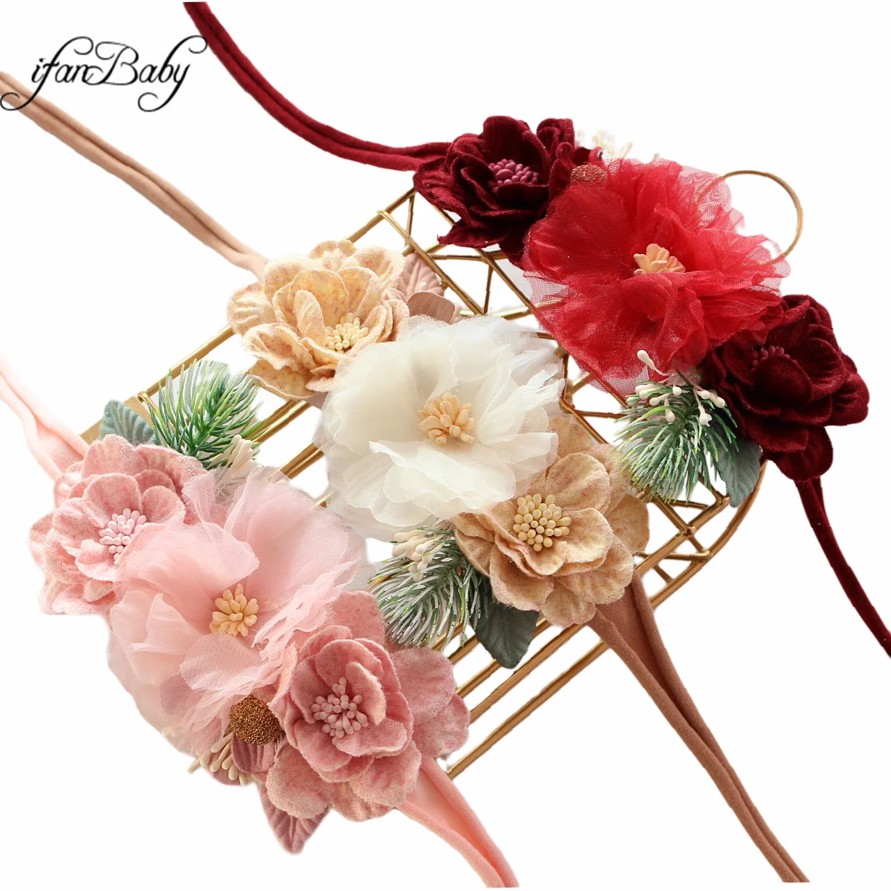 Kids Girl Organza Flower Headwear Nylon Stretch Elastic Headband Back Tie