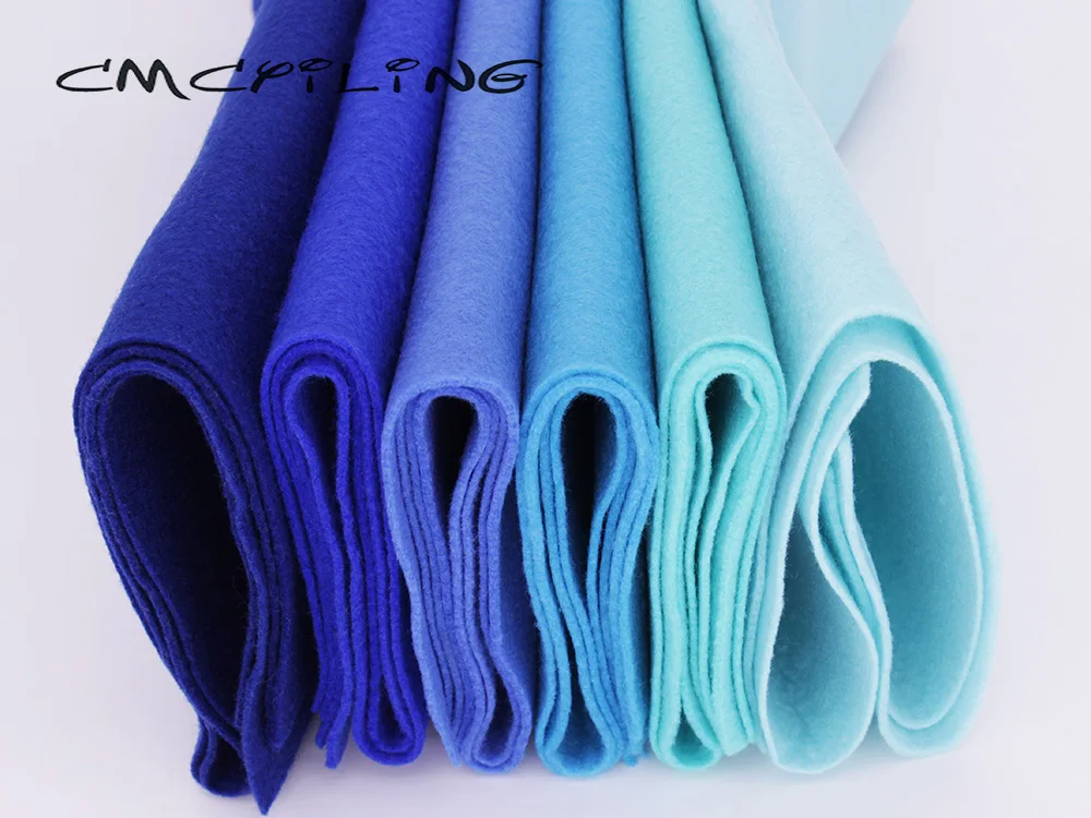 CMCYILING Hochdichter weicher Filzstoff für handgefertigte DIY-Näaipuppen zum Basteln, blaues Vlies-Set, Polyestertuch – Detail 3