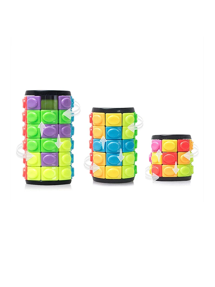 Rotate Slide Puzzle 3D Magic Cube Pattern Blocks Fidget Toy Rainbow Cylinder 5 Layers Educational IQ Game for Adult Kid Child