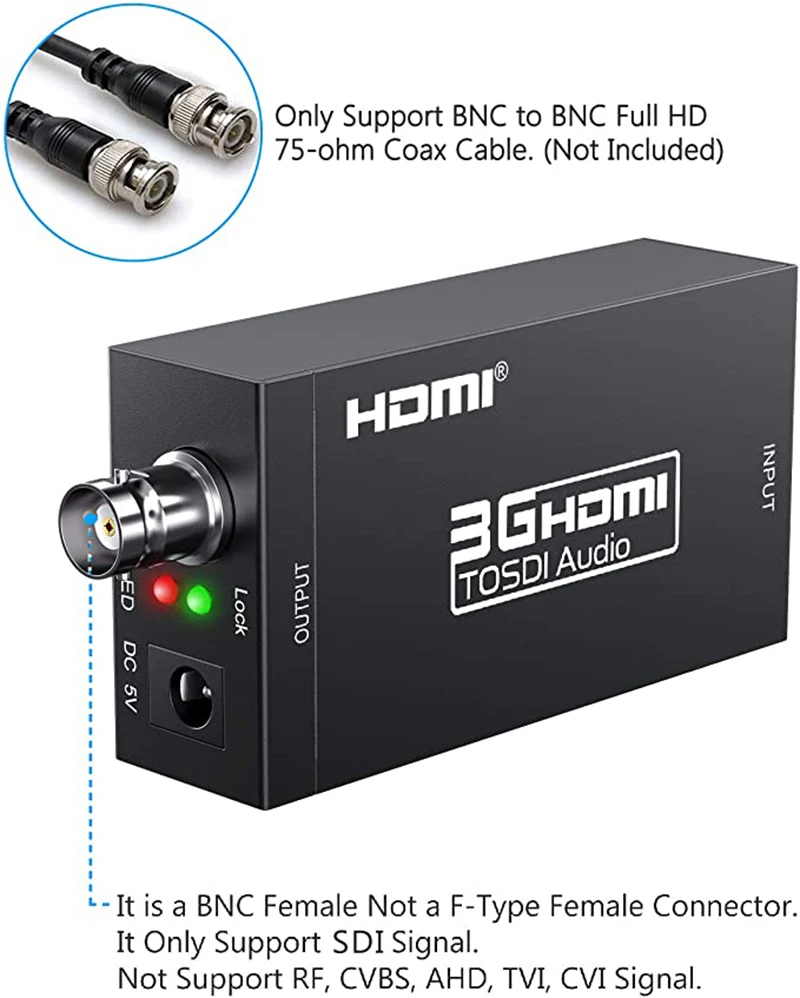 HDMI to SDI Converter HD Video 1080P HDMI to BNC SDI/HD-SDI/3G-SDI for Monitor HDTV