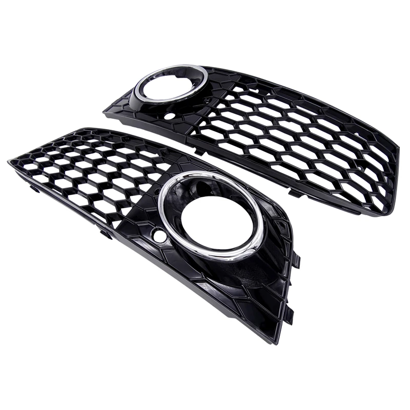 1 Pair Car Fog Light Grille Grill Fit For Audi 2009-12 A4 B8 RS4 Style Honeycomb Mesh Open Vent Grille intake in Racing Grills