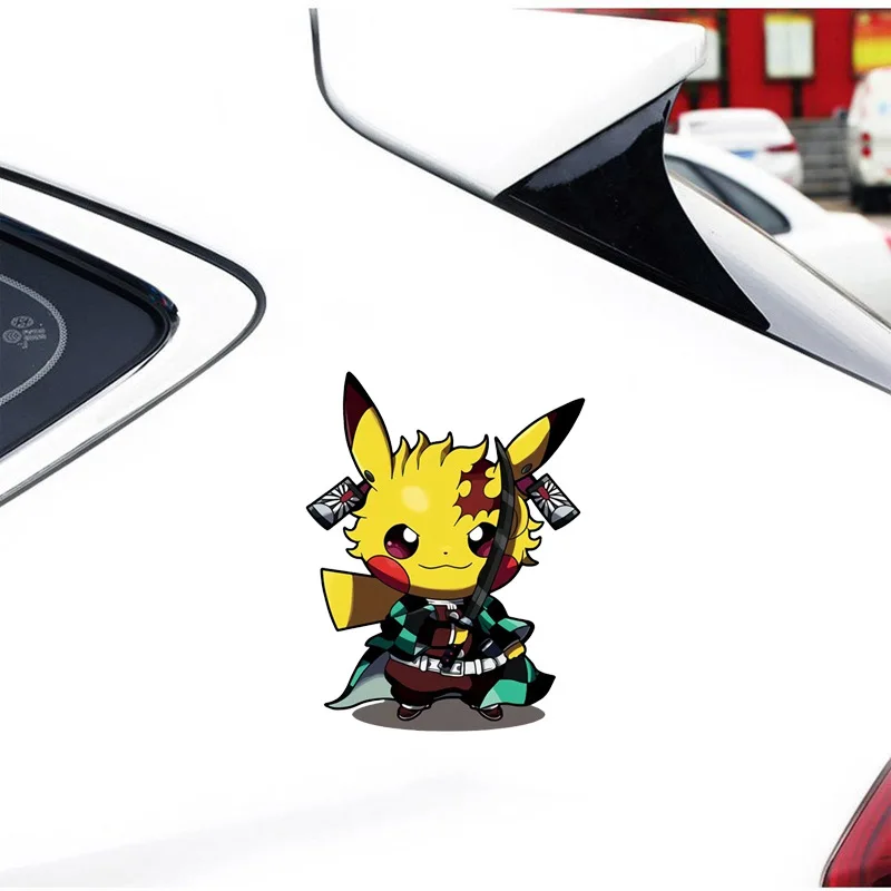 Cool Pokemon Pikachu COS Samurai Car Stickers Japanese anime Styling Waterproof Auto Window Scratch Decals Windshield Decoration