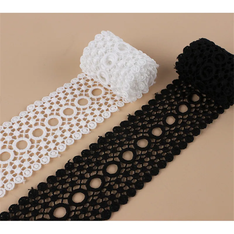 Black and White Color 4cm Width Round Shape Dotted Webbing Soft Sewing Lace Decoration Embroidered Lace Trim 1Yard