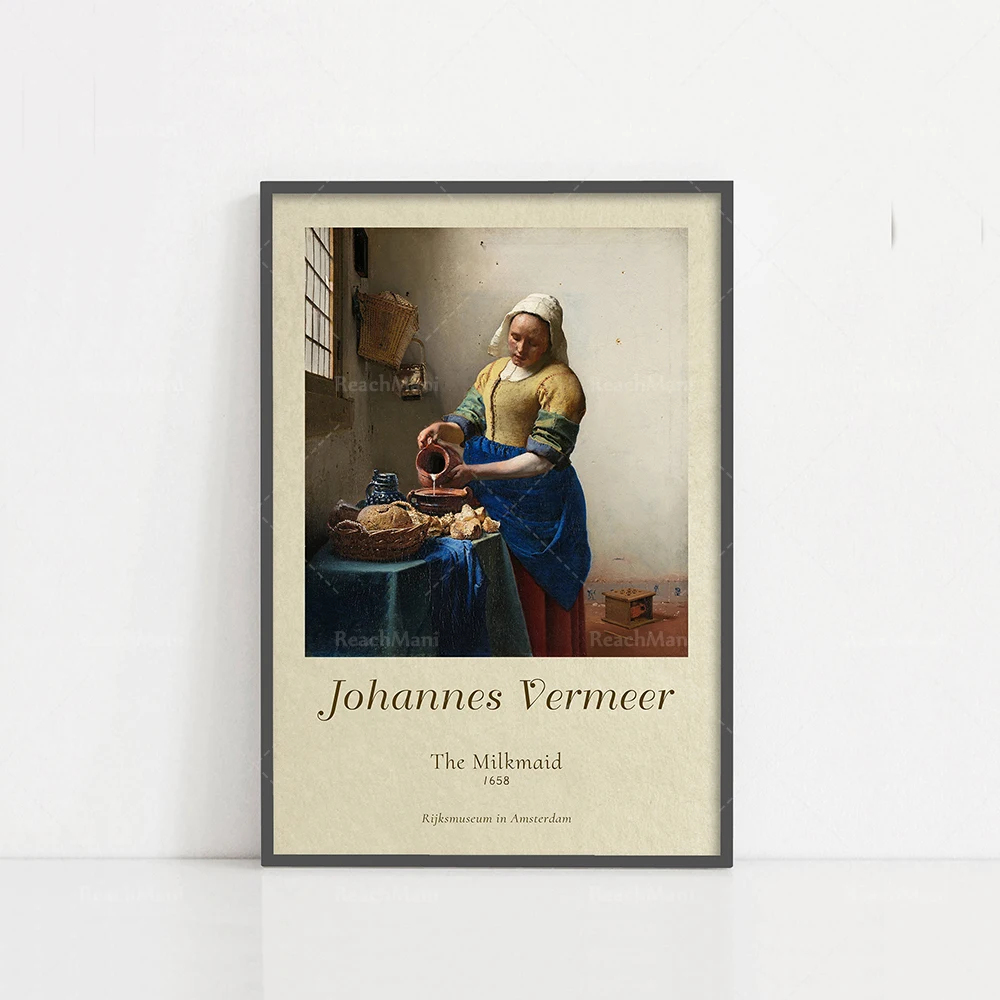 

The Milkmaid (c. 1658), Rijksmuseum in Amsterdam by Johannes Vermeer Vintage Exhibition Print, Fine Art Quality Exhibition Post