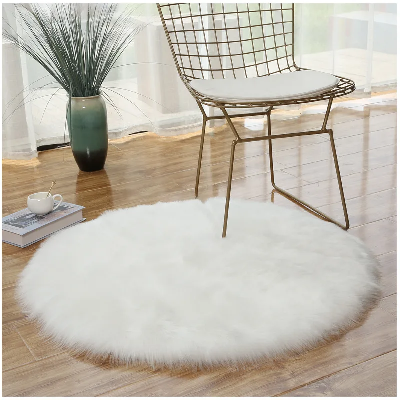 Soft Fluffy Round Carpets Living Room Solid Color Plush Area Carpet Faux Sheepskin Shag Rugs Pink For Home Bedroom Decorative