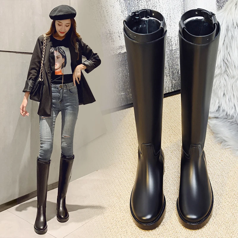 women's luxury fashion stage nightclub dress knight boots black original leather shoes ladies high boot autumn winter long botas