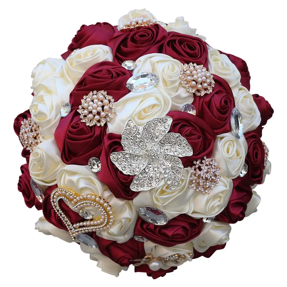 WifeLai-A Burgundy Large Size Bridal Bridesmaid Wedding Diamond Bouquet Romantic Bridal Holding Fowers Bouquet buque noiva W373B