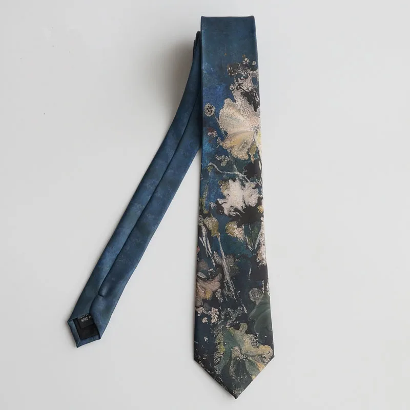 Free Shipping New Male men's Original design retro personality gift necktie blue-green oil painting texture lotus leaf print tie