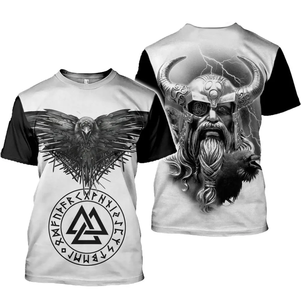 2021 latest Viking symbol printed T-shirt men's summer short-sleeved Harajuku T-shirt men's street hip-hop unisex T-shirt top 01