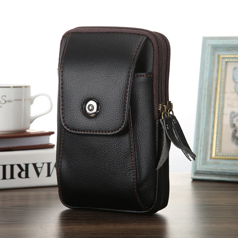 

Fashon Men Fanny Pack Zipper Coin Purse Black Coffee PU Leather Male Pocket Good Quality Phone Bag Casual Waist Packs Man's Bags