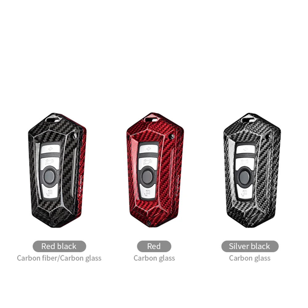 

For BMW 1-6 Series F30 F32 F22 F10 F80 F82 Smart Remote Key Fob Cover Shell Black/Red Real Carbon Fiber Car Keychain Box Case