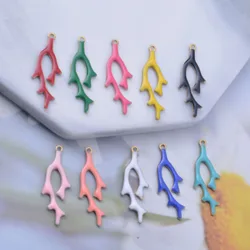 30pcs 22*8mm Copper Both Sided Enamel Coral Charms Branch Pendant DIY Jewelry Earring Making