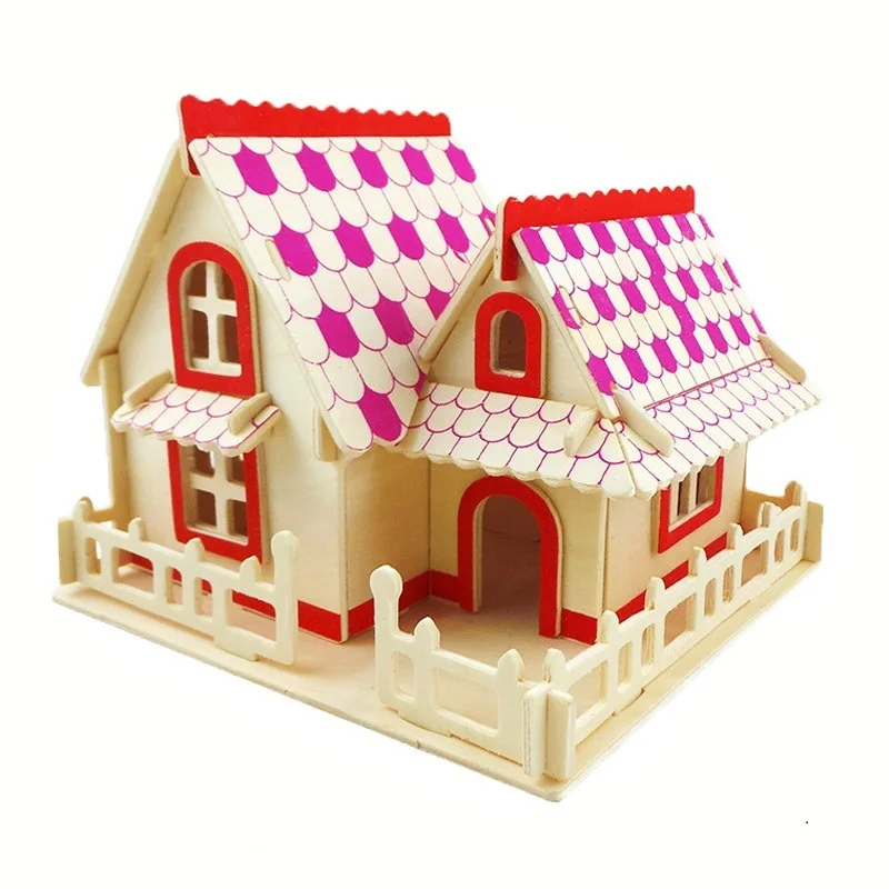 candice guo 3D wooden puzzle DIY toy woodcraft architecture kit building series European Villa house birthday Christmas gift 1pc