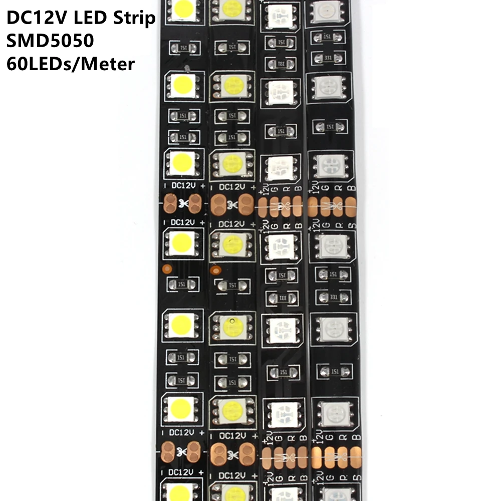 1M 2M 3M  5M 5050 LED Strip Light Black PCB Board 60LED/Meter Input 12V Safe Tape BSOD DIY RGB Flexible Led Line 3M Sticker