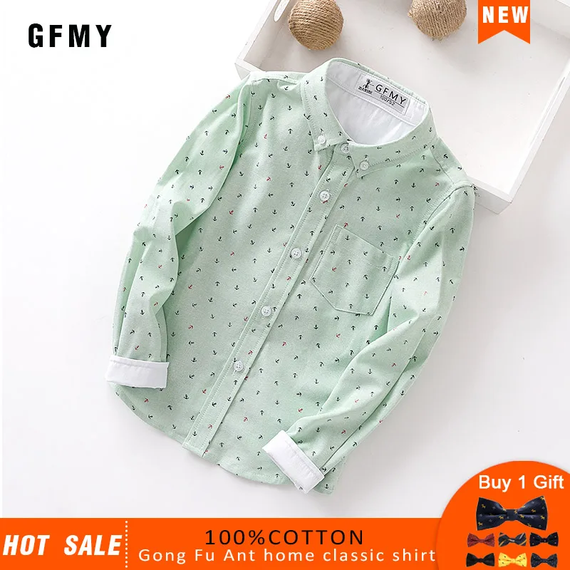 GFMY 2020 Spring Wintter Anchor Printing Casual 100% Cotton Full Sleeve kids Plaid Shirt 3T-14T Casual  School Clothes 9001