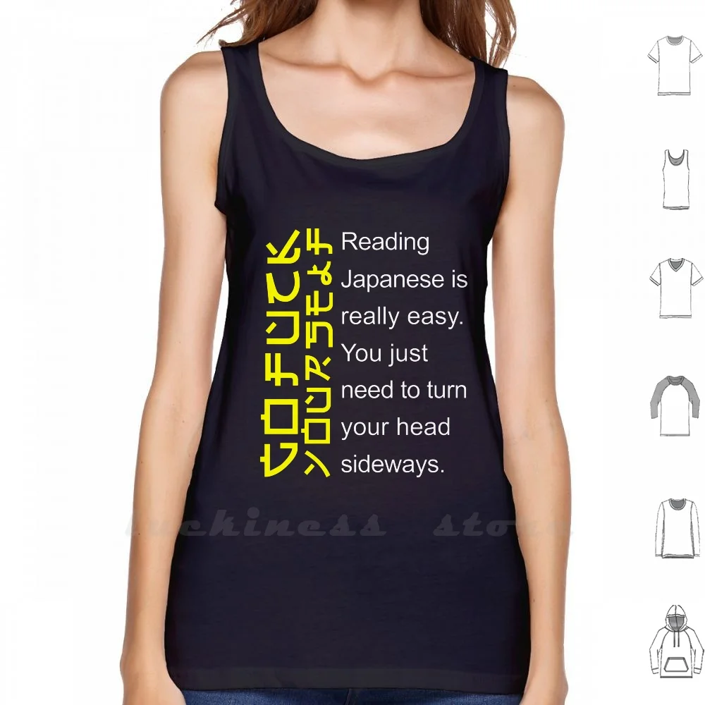 Reading Japanese Is Really Easy Sleeveless Tank Top Vest Cotton Reading Japanese Japan Really Easy You Just Need Turn Your Head