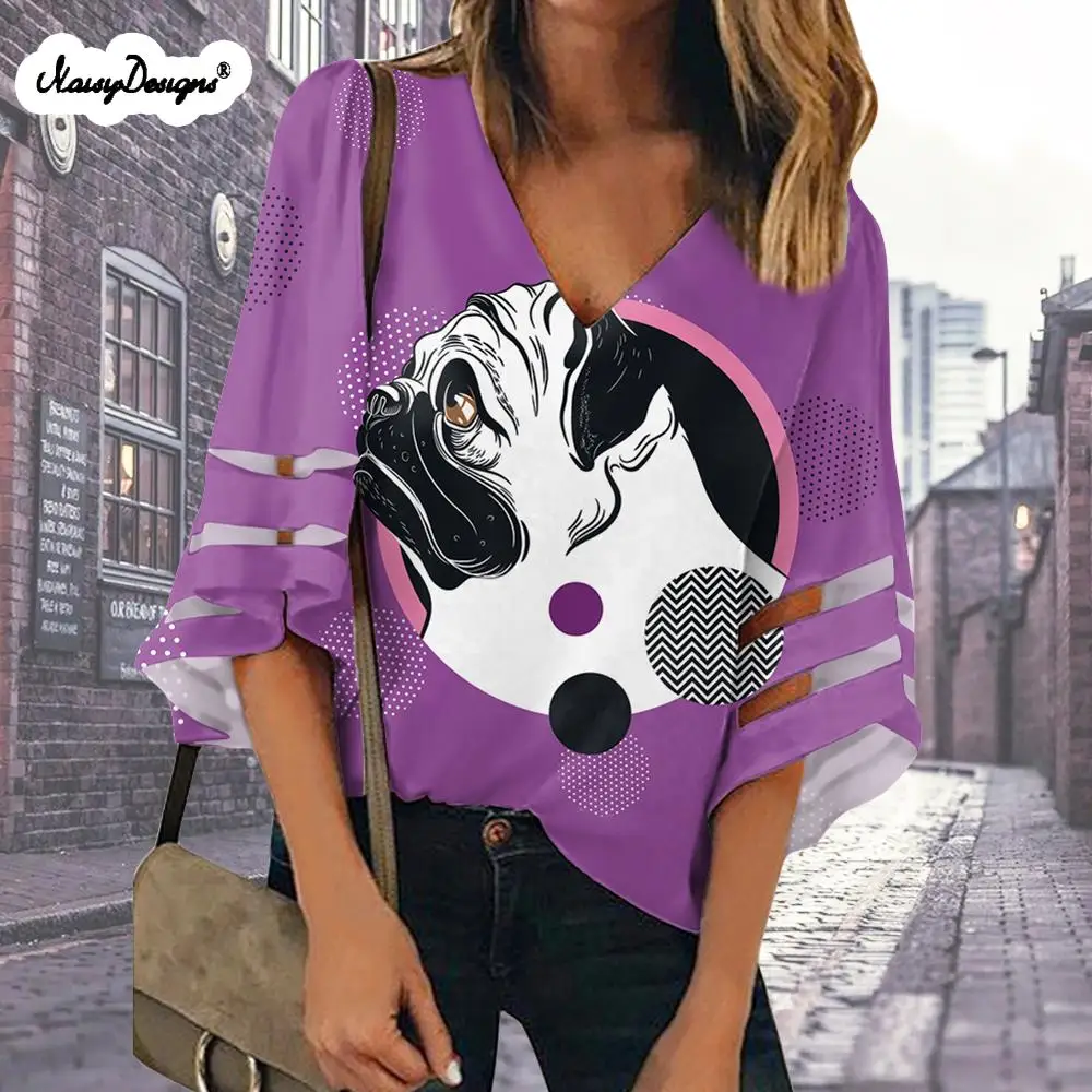 NOISYDESIGNS-camisas Harajuku para mujer, Blusa de manga larga con estampado de perro, Tops Vintage para oficina, camisas elegantes para mujer, envío directo