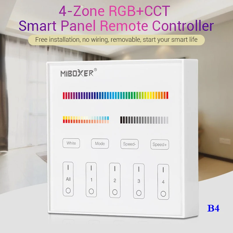 4-Zone Smart Touch Panel Embedded Led Wireless Dimmer 2.4GHz Remote Controller For RGB/RGBW/CCT Brightness Led Strip LED Bulb