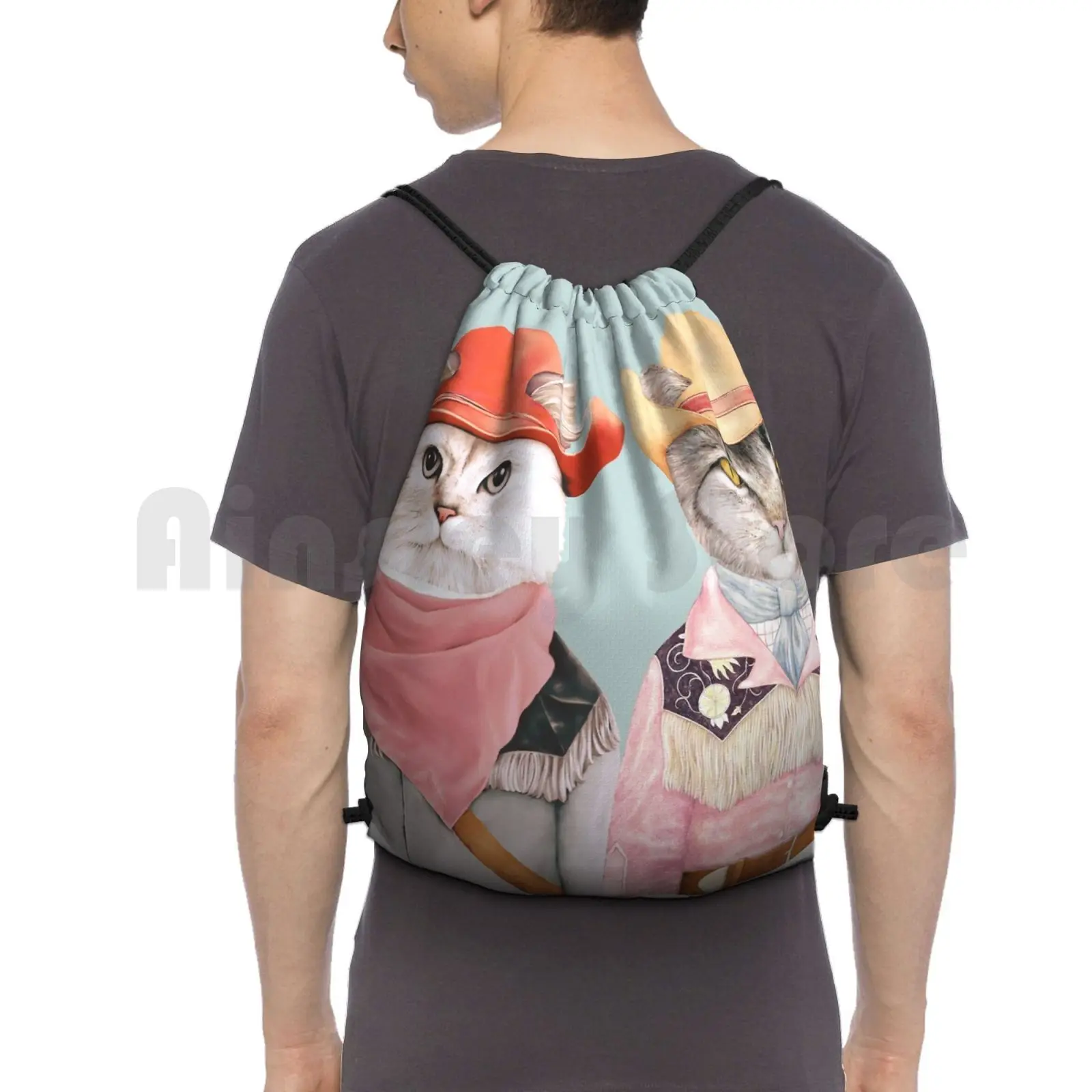 Cowboy Cats Backpack Drawstring Bag Riding Climbing Gym Bag Cats Cowboys Rodeo Animals Two Cats Animal Couple Couple