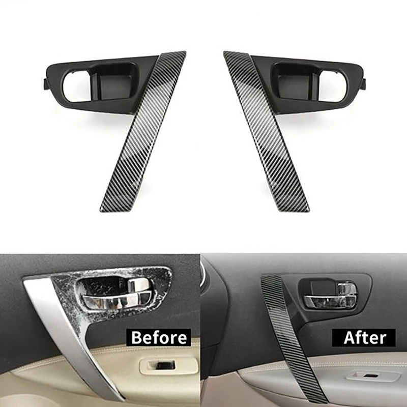 Manijas de puerta Interior de fibra de carbono para Nissan Qashqai J10, embellecedor de cubierta de manija de puerta Interior, 2007-2015