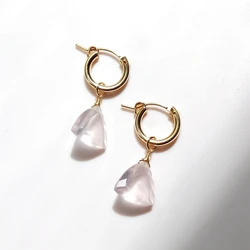 Lii Ji Rose Quartz 13mm 14K Gold Filled Hoop Earrings Women Jewelry Natural Stone Good For Love