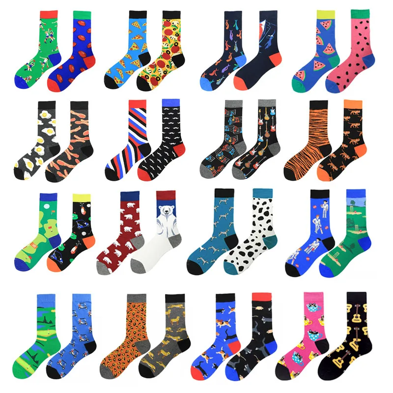 Men Combed Cotton Creative AB Happy Funny Socks Food Animal Pattern High Quality Skateboard Geometric Fruit Gifts Socks