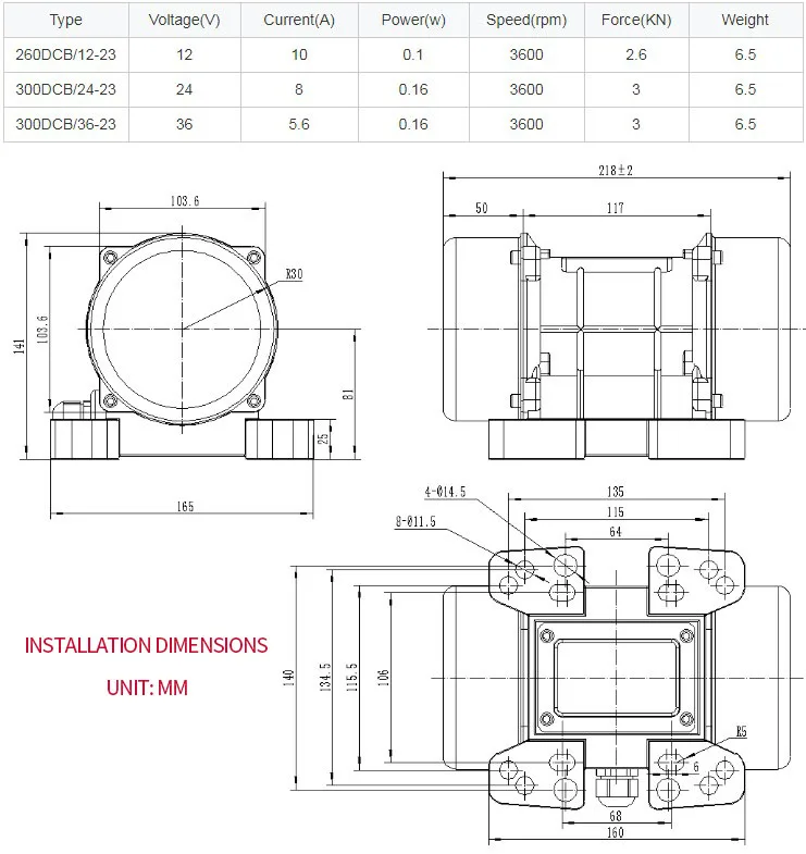 Imagem -04 - Motor de Vibração sem Escova Mve300dcb Transportador de Triagem para Cascalho 24v 12v 3600 kw Rpm 3kn