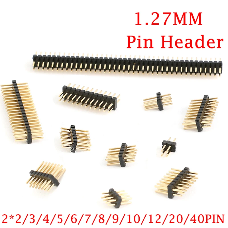 10Pcs 1.27 mm Pitch Double Row Male Breakaway Pin Header 2*2/3/4/5/6/7/8/10/12/15/20/25/30/40/50 Pin PCB Board Connector Strip