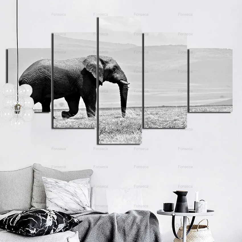 

Abstract Black Animals Pictures 5 Panels Canvas Paintings Wall Art Stretched Prints And Poster For Bedroom Home Decor Interior