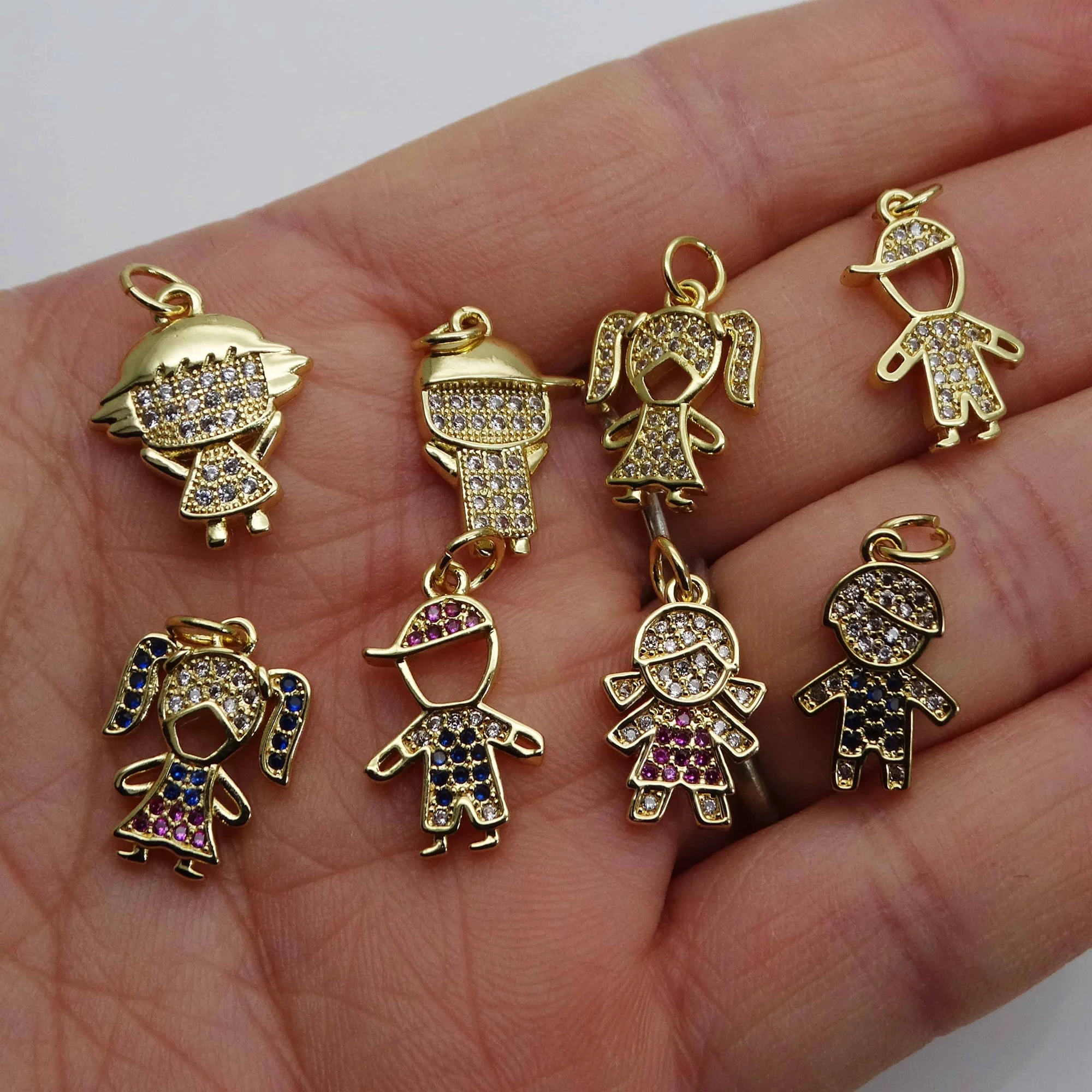 Little charms pendant Cute boys and girls copper gold plated lovely couples pendant DIY bracelet necklace accessories