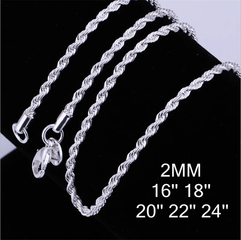 LEKANI Wholesale Personality Fashion Unisex Party Wedding Gift Silver 2MM Rope Chain 925 Sterling Silver Chain Necklace NC184