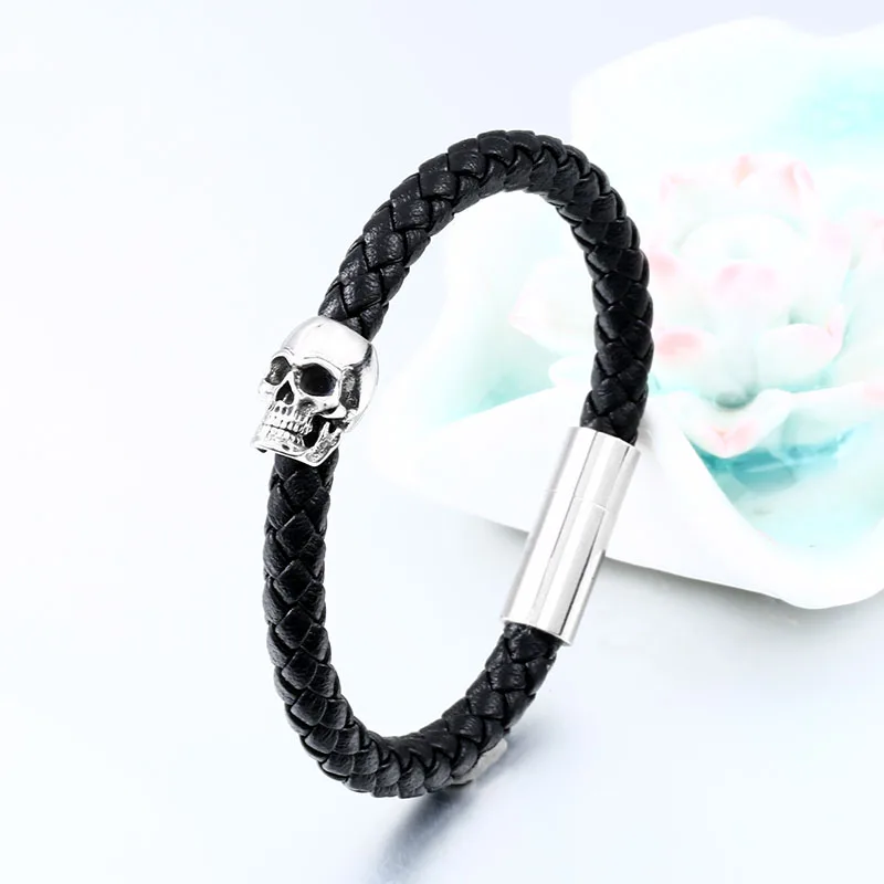 BEIER stainless steel punk skull leather rope bracelet Multiple handchain bangle exquisite jewelry For man party favors BC-L048