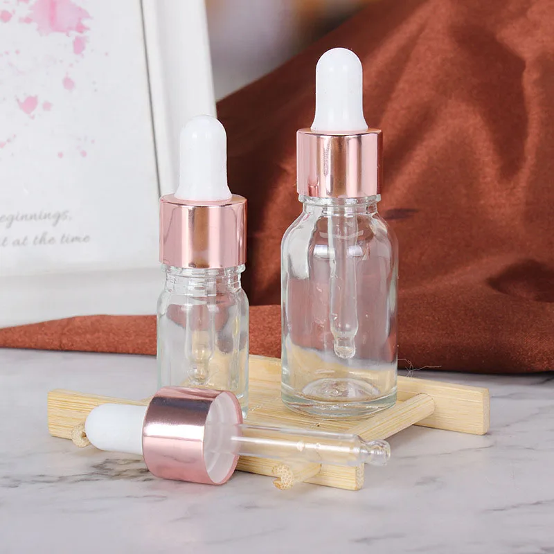 5-100ML Tubes Transparent Dropper Glass Rose Gold Cover Aromatherapy Liquid for Essential Massage Oil Pipette Refillable Bottles